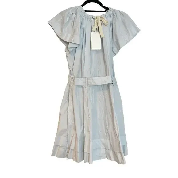 Ulla Johnson Mae Mini Dress Sea Glass Poplin Babydoll Pleated Women's Size 6 NWT - Picture 4 of 13